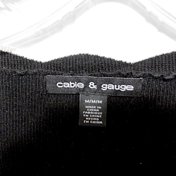 Black Knit Sweater with Scalloped White Edging, Size M - Picture 5 of 5